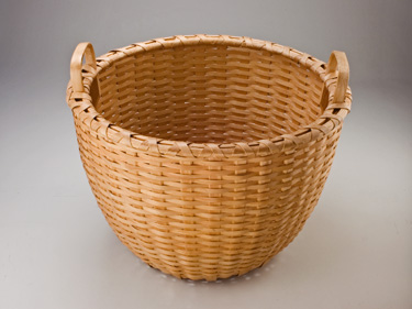 Half Bushel Corn Basket handwoven of brown ash by Stephen Zeh, Maine basket maker.