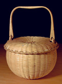 Covered Swing Handle Basket, brown ash, brass by Stephen Zeh