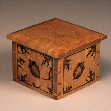 Dovetail Presentation Box in birdseye with acorns