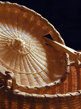 Covered Swing Handle Basket - brown ash, brass  - by Stephen Zeh