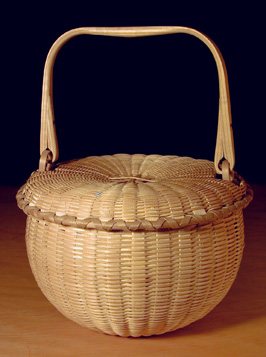 Covered Swing Handle Basket - brown ash, brass  - by Stephen Zeh
