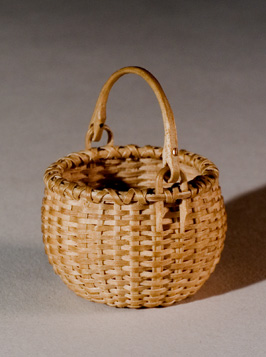 Miniature Swing Handle Basket, brown ash,  brass