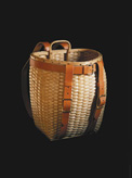 Maine Packbasket 14 inch height hand crafted by Stephen Zeh of brown ash and leather