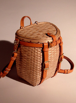 Maine Packbasket Purse - brown ash, brass, leather - by Stephen Zeh