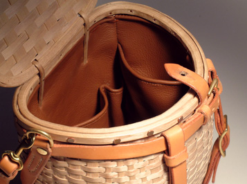 Maine Packbasket Purse - interior view - brown ash, brass, leather - by Stephen Zeh